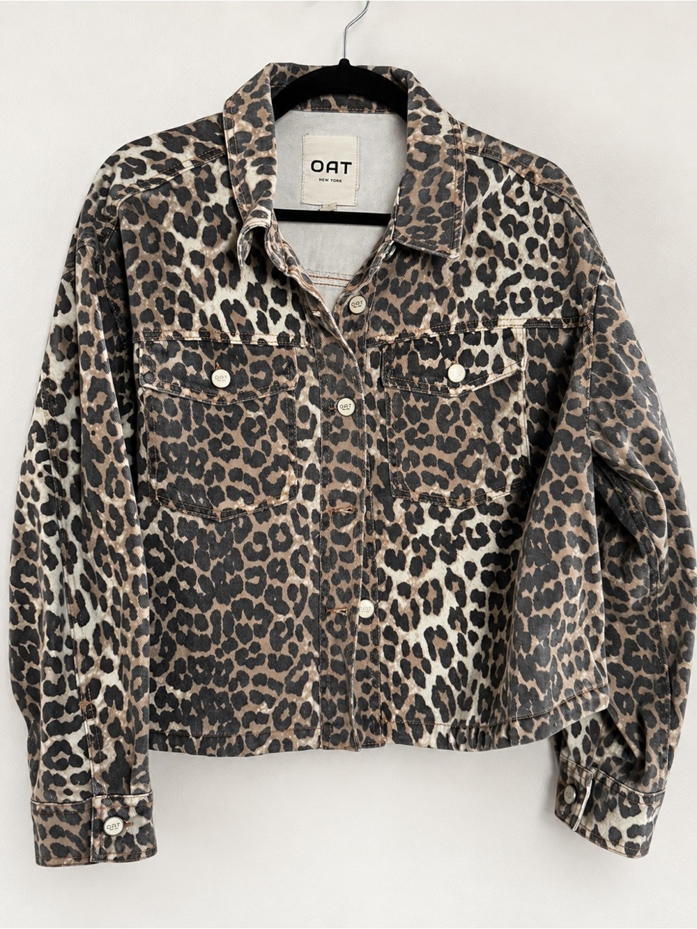 Oat New York Leopard Print Denim Jacket - Brown/Black - Picture 2 of 4